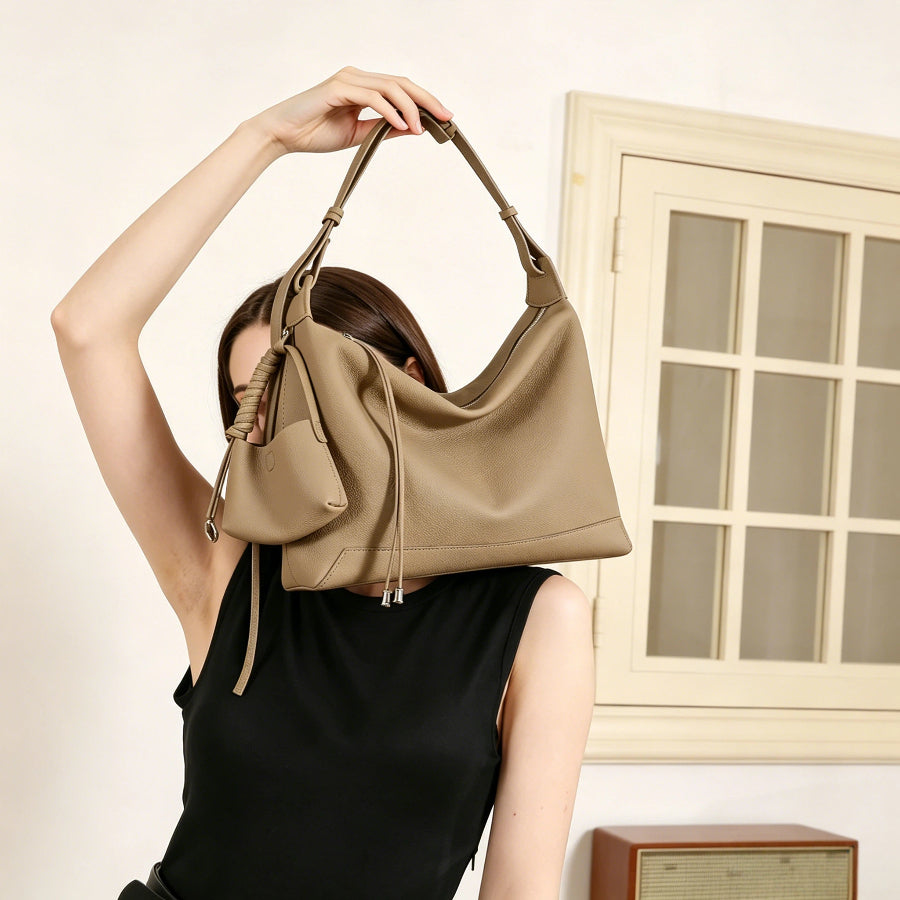 Convertible Genuine Leather Hobo Tote Bag - image 3