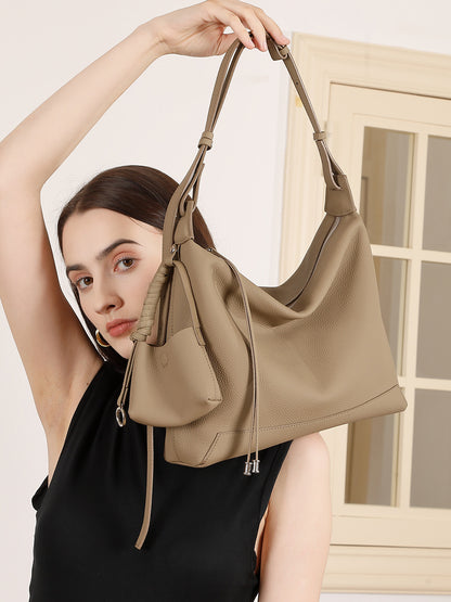 Convertible Genuine Leather Hobo Tote Bag - image 4