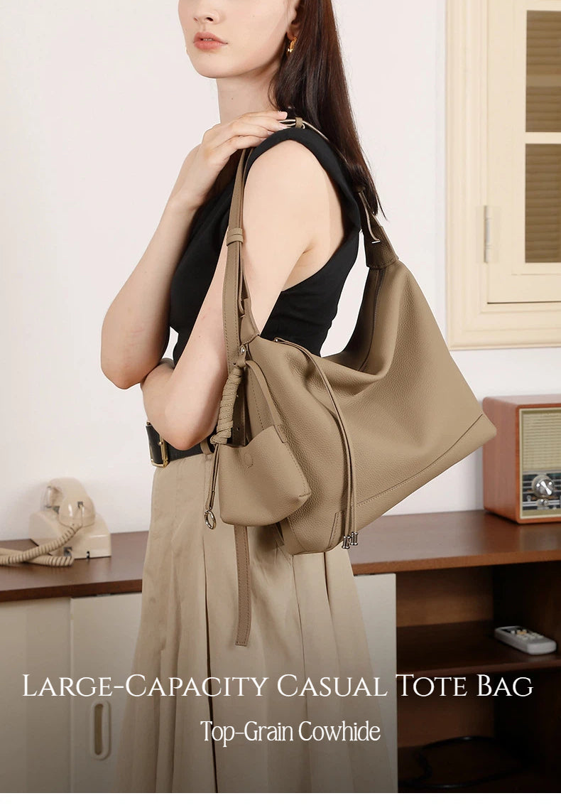 Convertible Genuine Leather Hobo Tote Bag - image 8