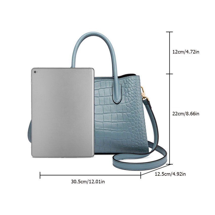 Crocodile-Embossed Genuine Leather Tote Bag - image 2