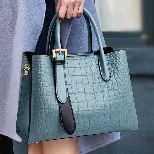Crocodile-Embossed Genuine Leather Tote Bag - image 3