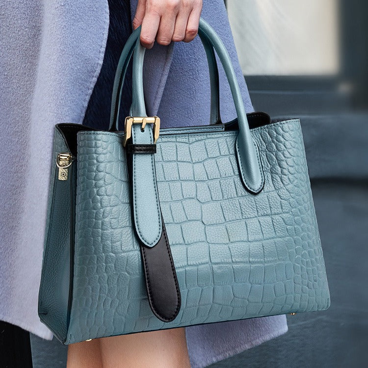 Crocodile-Embossed Genuine Leather Tote Bag - image 4