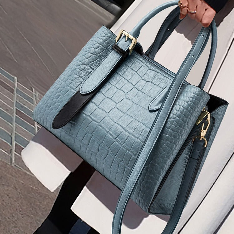 Crocodile-Embossed Genuine Leather Tote Bag - image 5