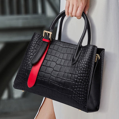 Crocodile-Embossed Genuine Leather Tote Bag - image 6