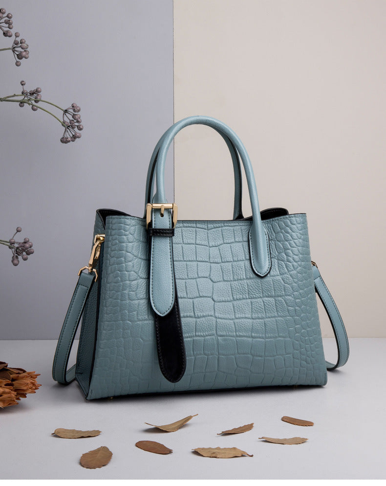 Crocodile-Embossed Genuine Leather Tote Bag - image 8