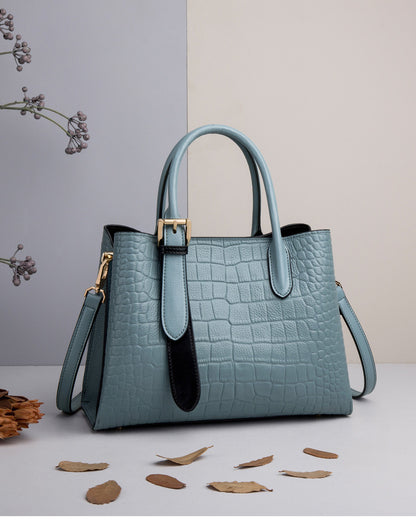 Crocodile-Embossed Genuine Leather Tote Bag - image 8