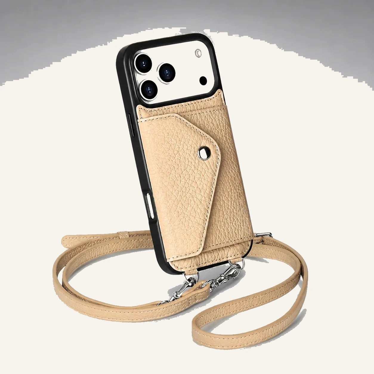 Premium Leather Crossbody Wallet Phone Case for iPhone 17 / Samsung Galaxy S / Custom Phone Models (Wholesale/OEM Manufacturer) - #F6F3ED square main image