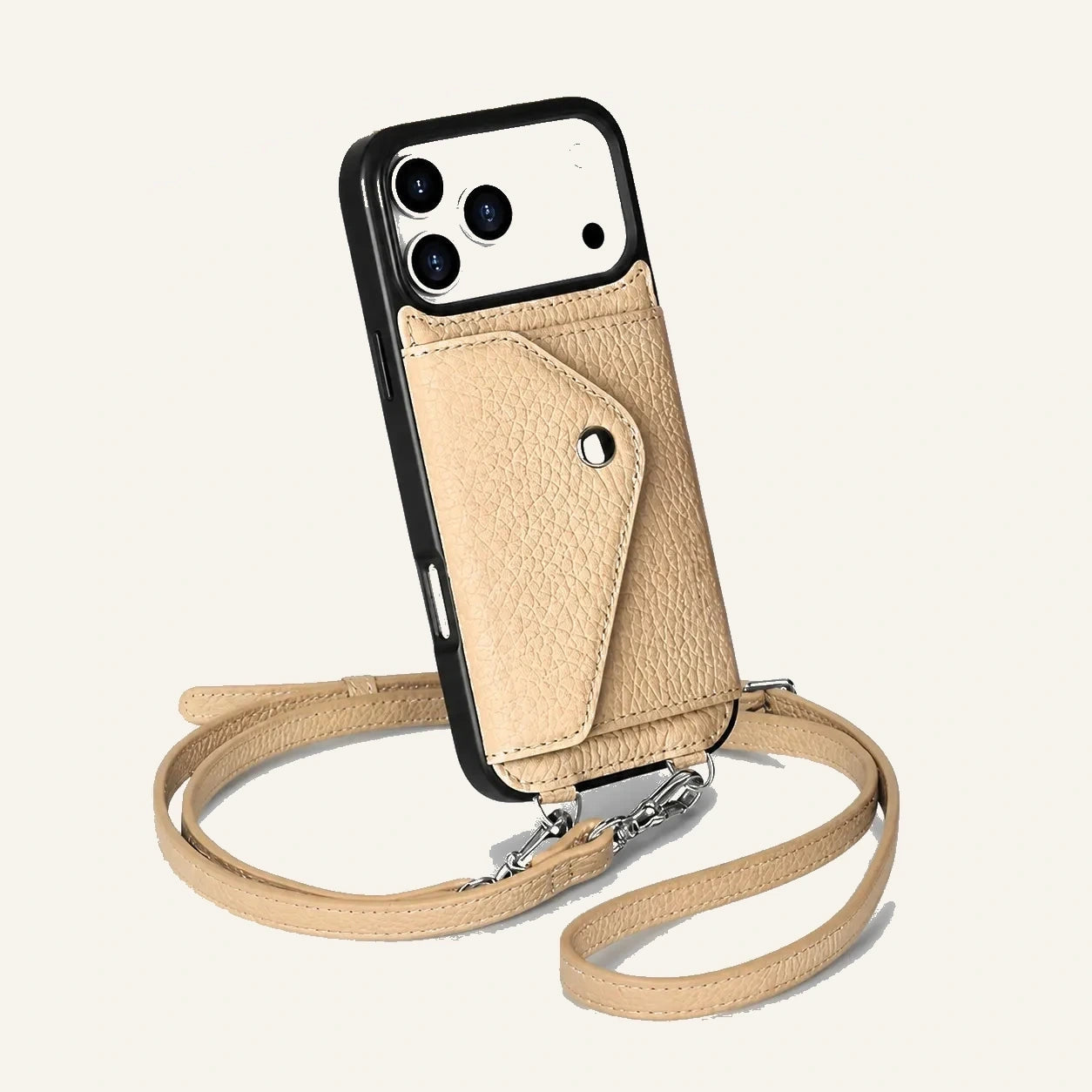 Premium Leather Crossbody Wallet Phone Case for iPhone 17 / Samsung Galaxy S / Custom Phone Models (Wholesale/OEM Manufacturer) - #F6F3ED square main image