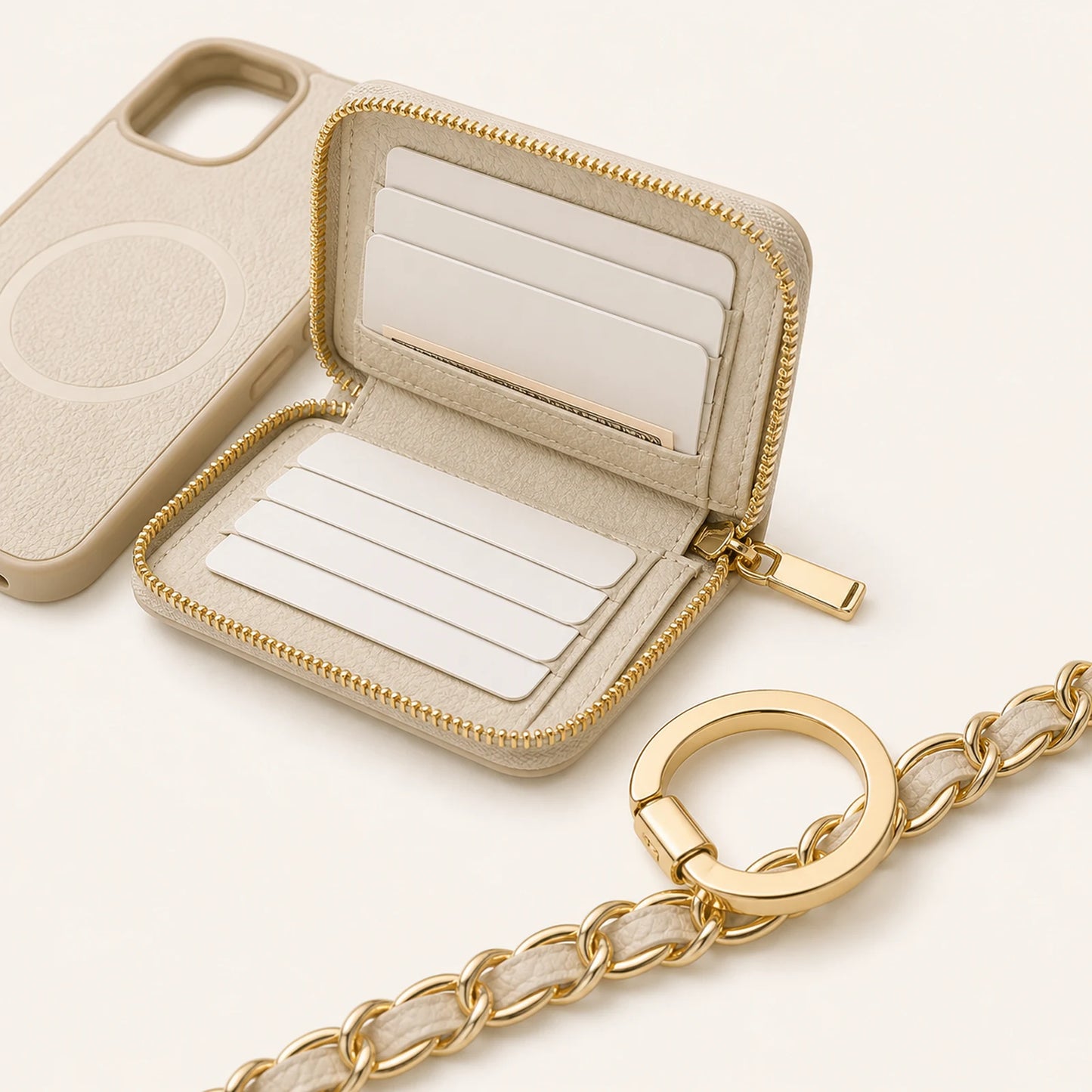 Custom Chain Strap Magnetic Wallet Phone Case function and craftsmanship detail
