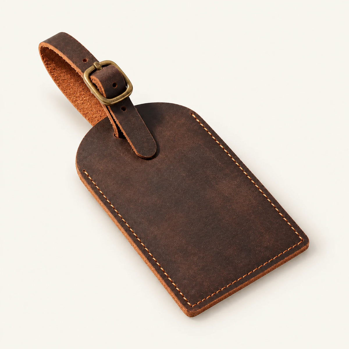 Plain stitched back panel of arched-top crazy horse cowhide luggage tag