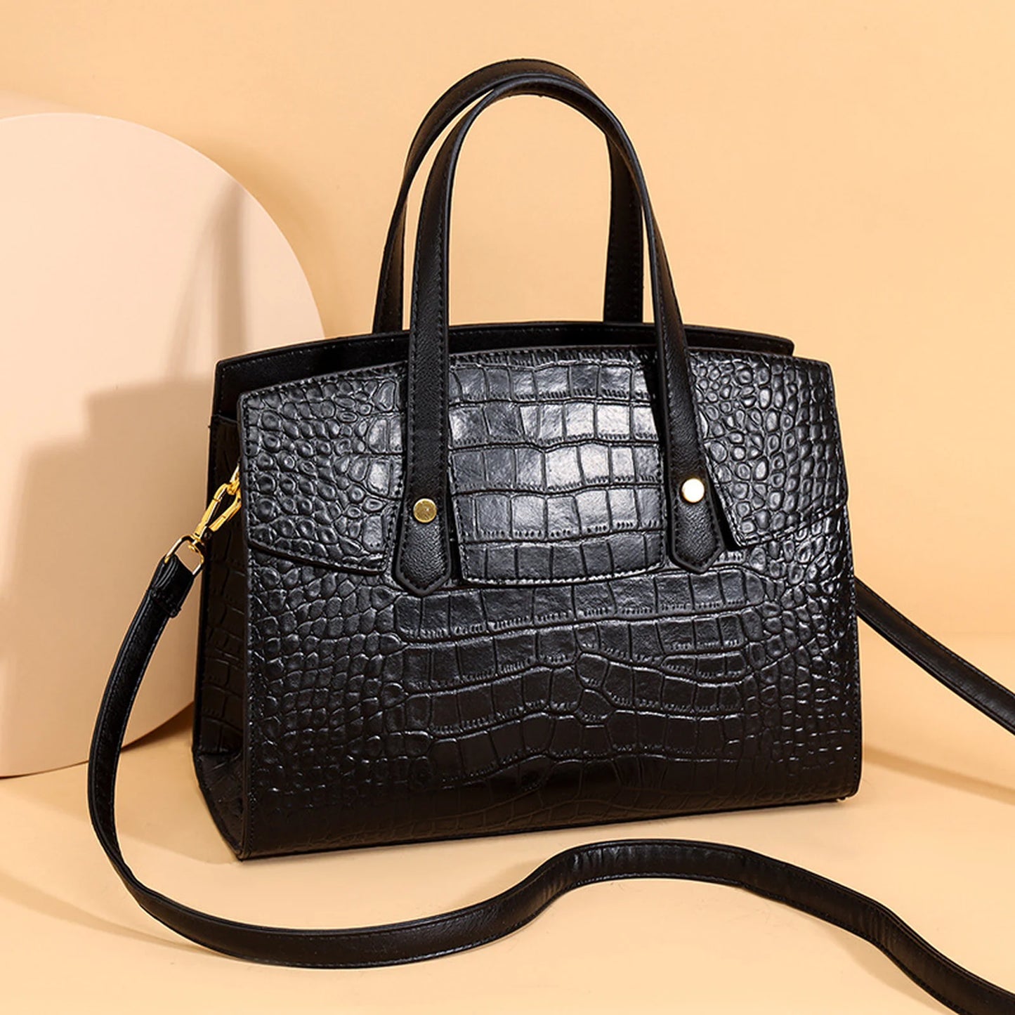 Crocodile-Embossed Structured Tote custom OEM reference YPJ&9125K1 - angled view