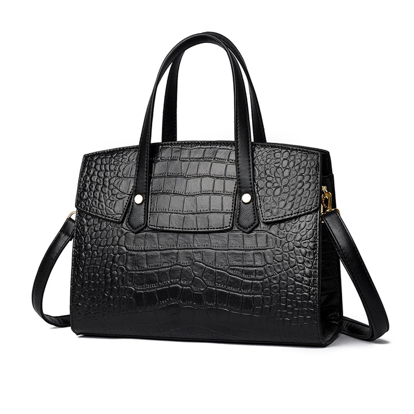 Crocodile-Embossed Structured Tote custom OEM reference YPJ&9125K1 - side or carry view