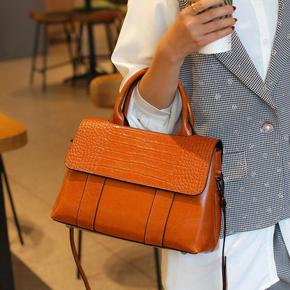 Crocodile-Embossed Top-Handle Satchel custom OEM reference M8519 - front view