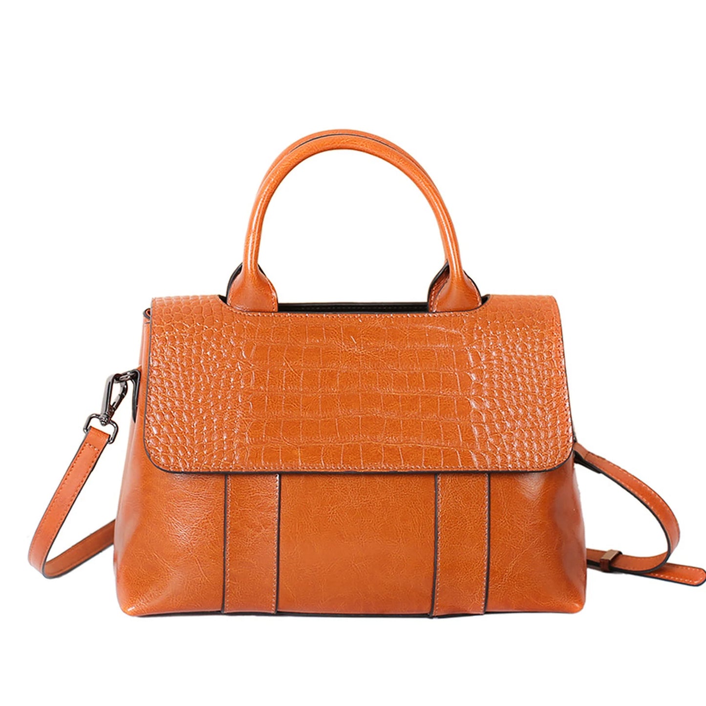 Crocodile-Embossed Top-Handle Satchel custom OEM reference M8519 - structure view