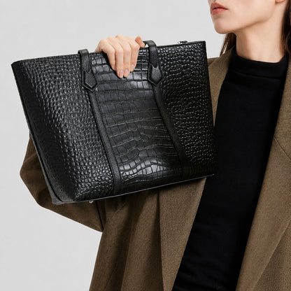 Crocodile-Embossed Work Tote Bag custom OEM reference 5588 - side or carry view