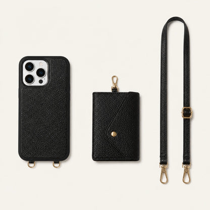 Custom Detachable Magnetic Wallet Crossbody Phone Case components and strap layout