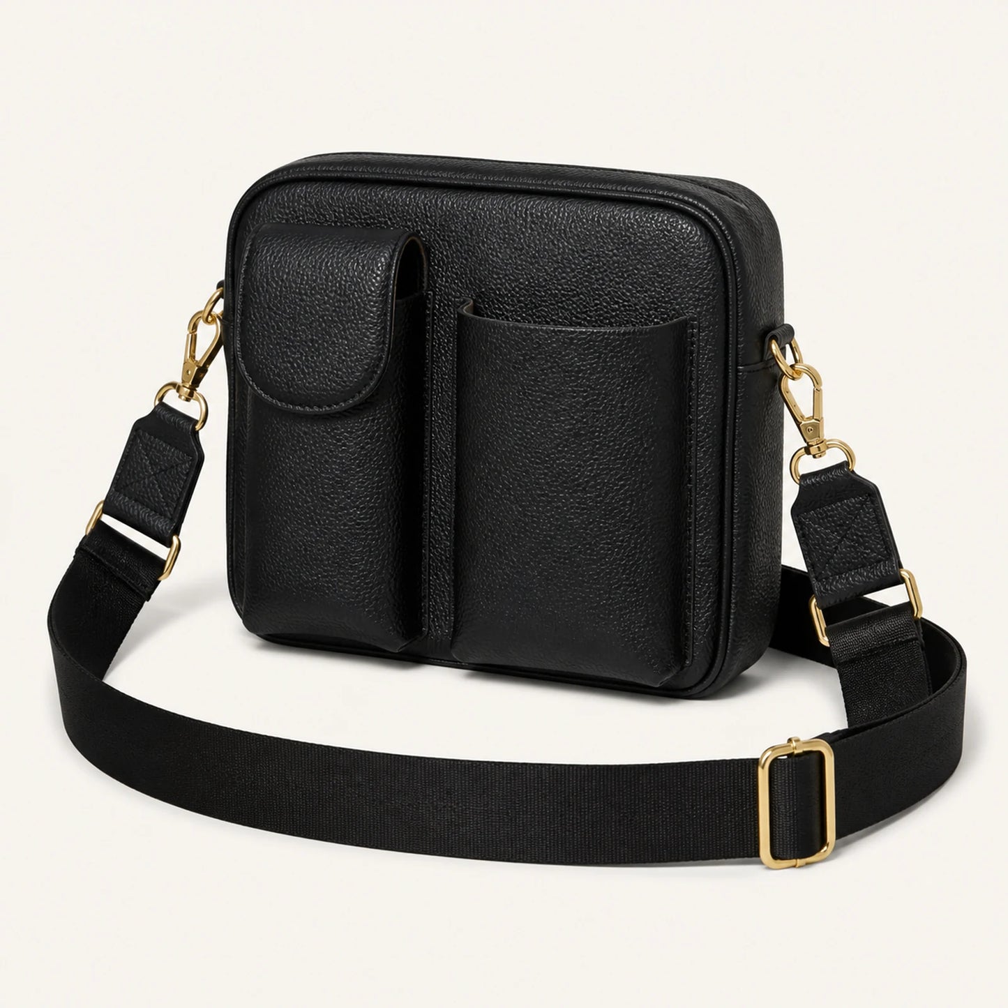 Custom Dual-Pocket Leather Crossbody Phone Bag front product view