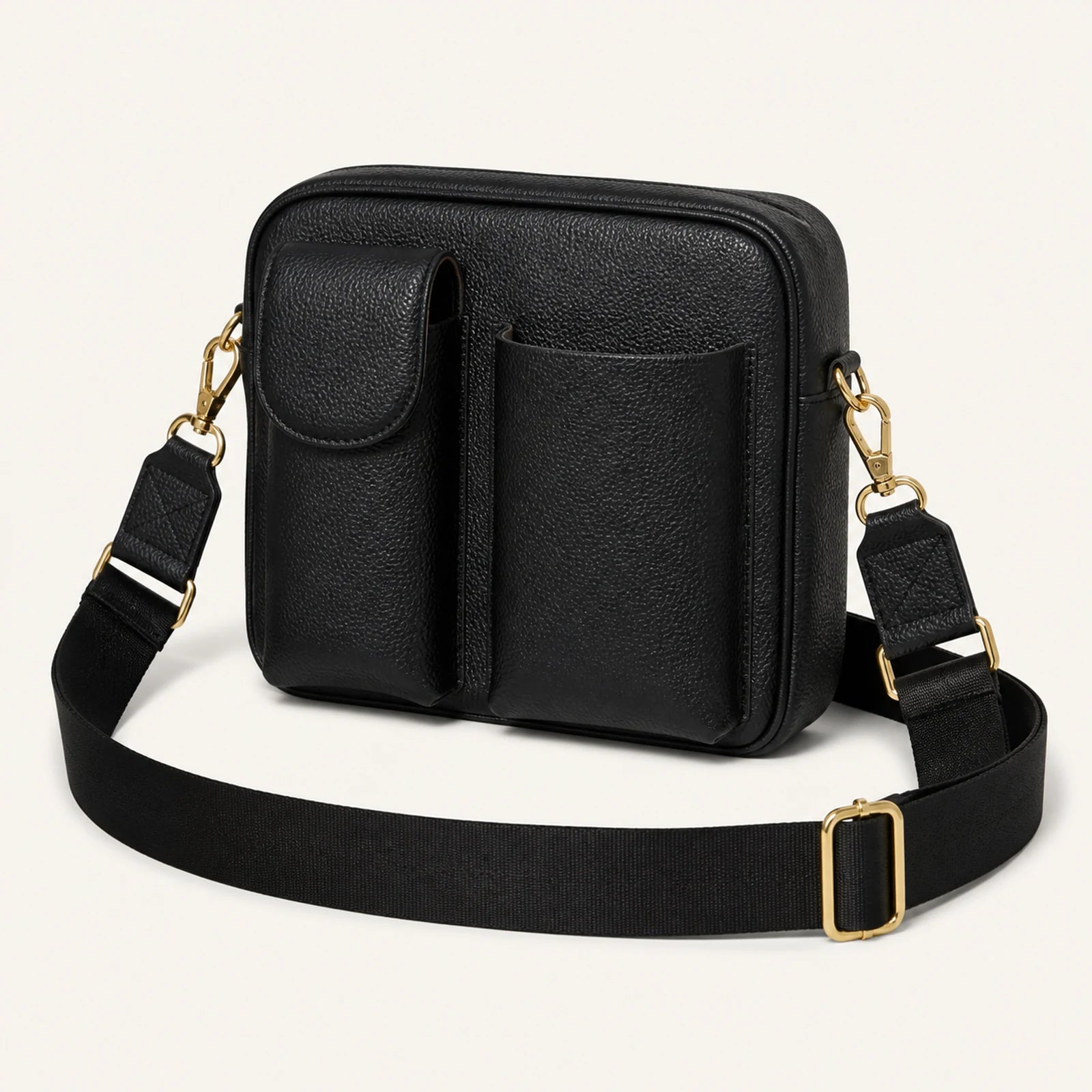 Custom Dual-Pocket Leather Crossbody Phone Bag front product view