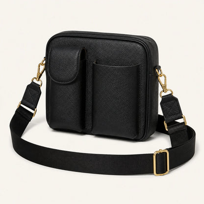 Custom Dual-Pocket Leather Crossbody Phone Bag front product view