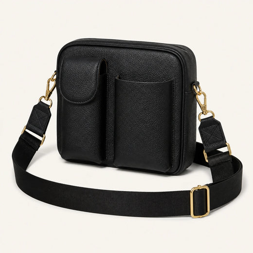 Custom Dual-Pocket Leather Crossbody Phone Bag front product view