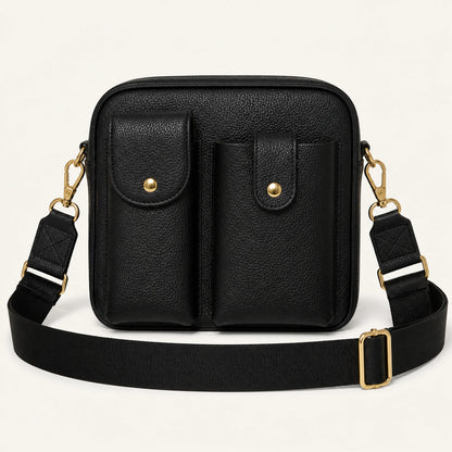 Custom Dual-Pocket Leather Crossbody Phone Bag structure and component view
