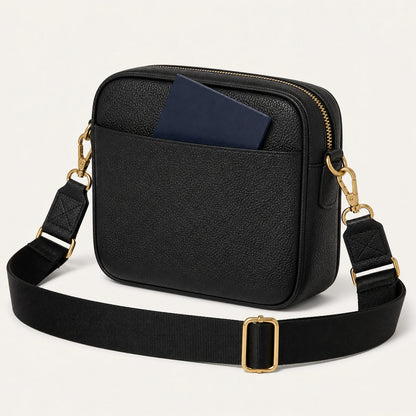 Custom Dual-Pocket Leather Crossbody Phone Bag side and back construction view