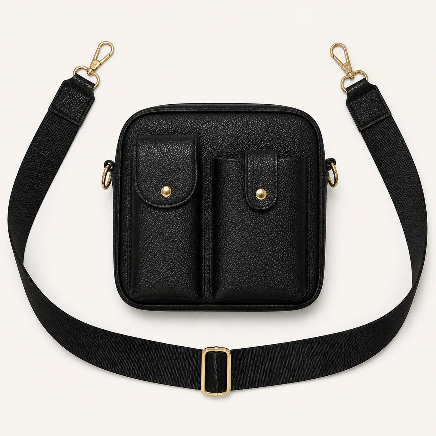 Custom Dual-Pocket Leather Crossbody Phone Bag components and strap layout