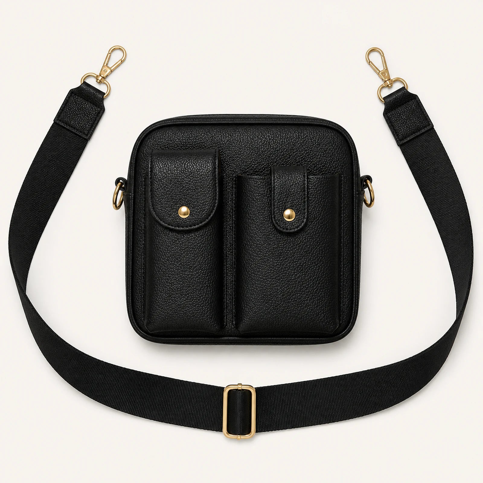 Custom Dual-Pocket Leather Crossbody Phone Bag components and strap layout