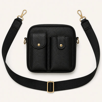 Custom Dual-Pocket Leather Crossbody Phone Bag components and strap layout