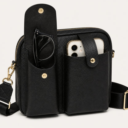 Custom Dual-Pocket Leather Crossbody Phone Bag function and craftsmanship detail