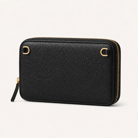 Custom Expanded Leather Zip Pouch front product view