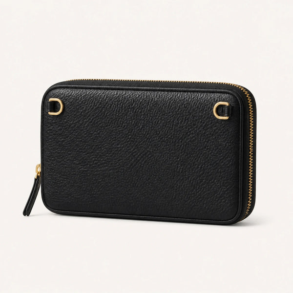 Custom Expanded Leather Zip Pouch front product view