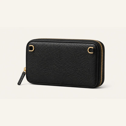 Custom Expanded Leather Zip Pouch side and back construction view
