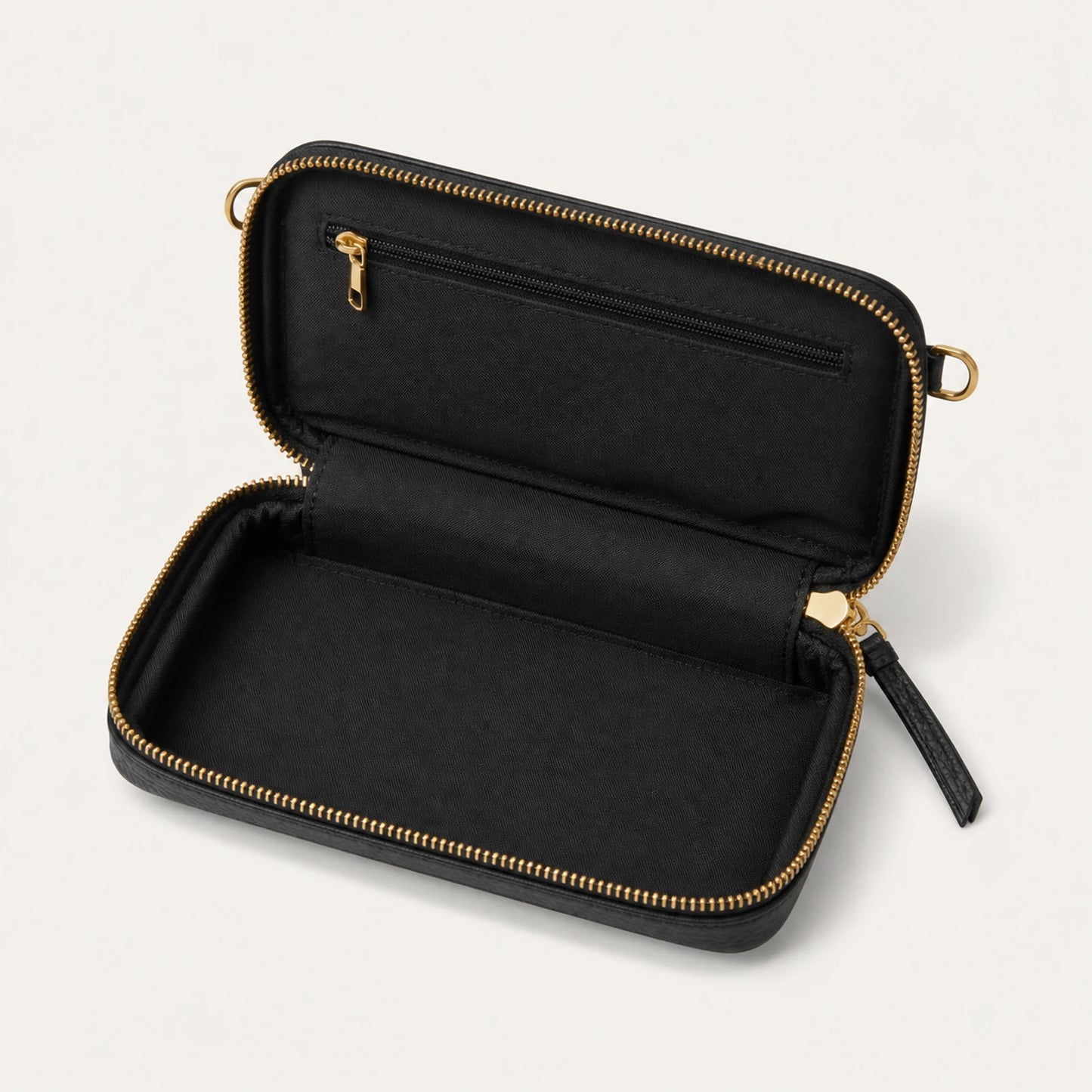 Custom Expanded Leather Zip Pouch components and strap layout