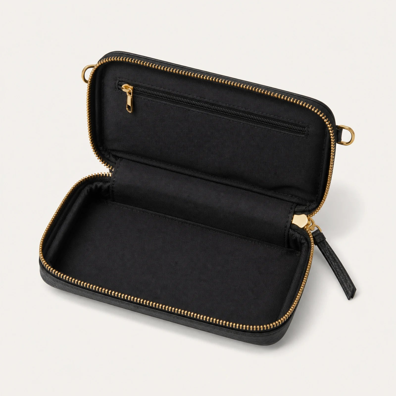 Custom Expanded Leather Zip Pouch components and strap layout