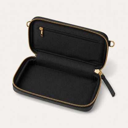Custom Expanded Leather Zip Pouch components and strap layout