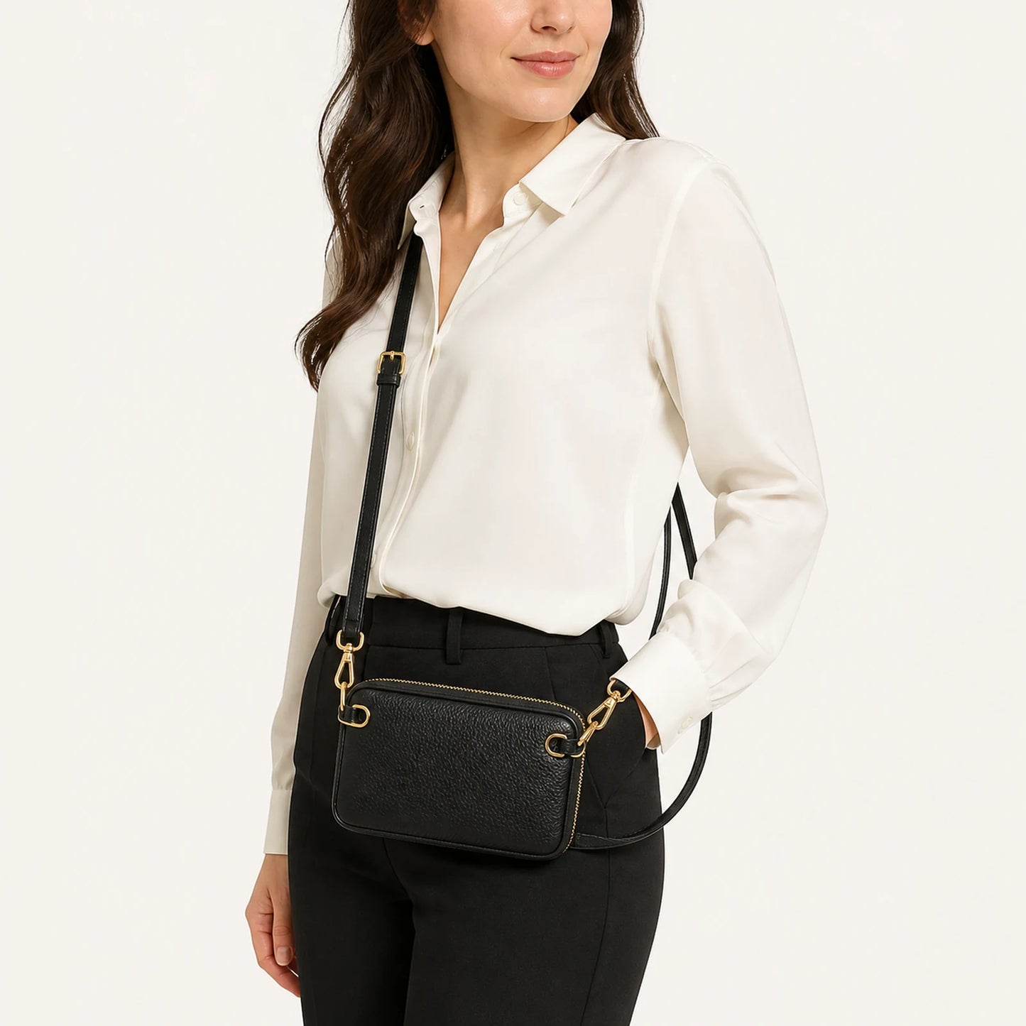 Custom Expanded Leather Zip Pouch lifestyle use reference
