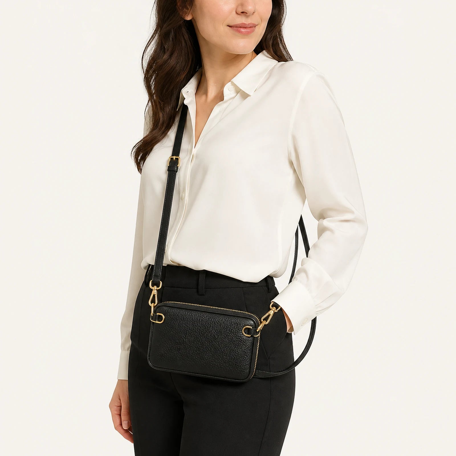 Custom Expanded Leather Zip Pouch lifestyle use reference