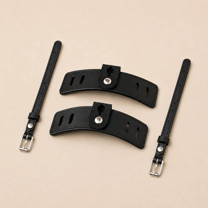 Black full-grain leather spur guard with stitched strap option