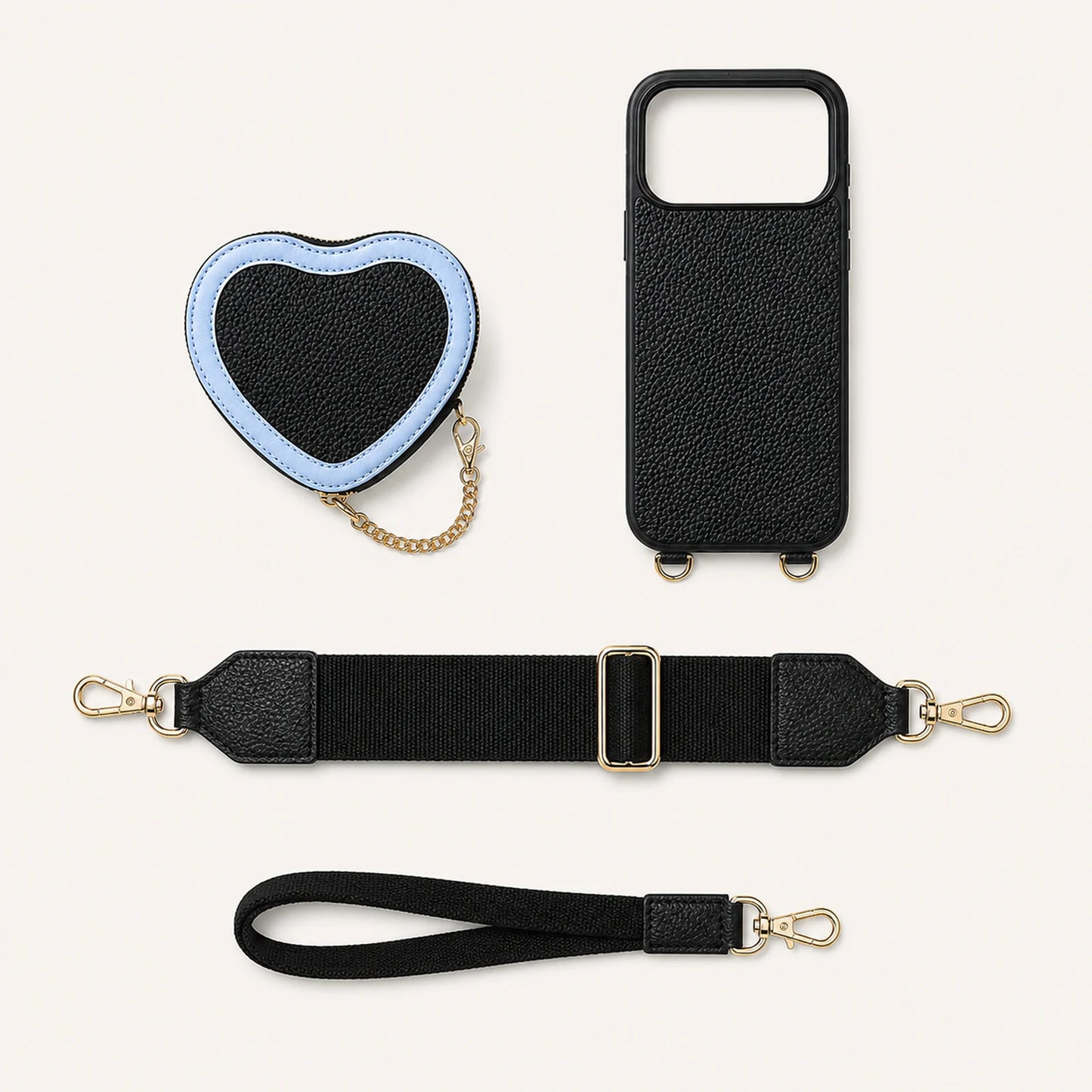 Custom Heart Pouch Crossbody Phone Case structure and component view