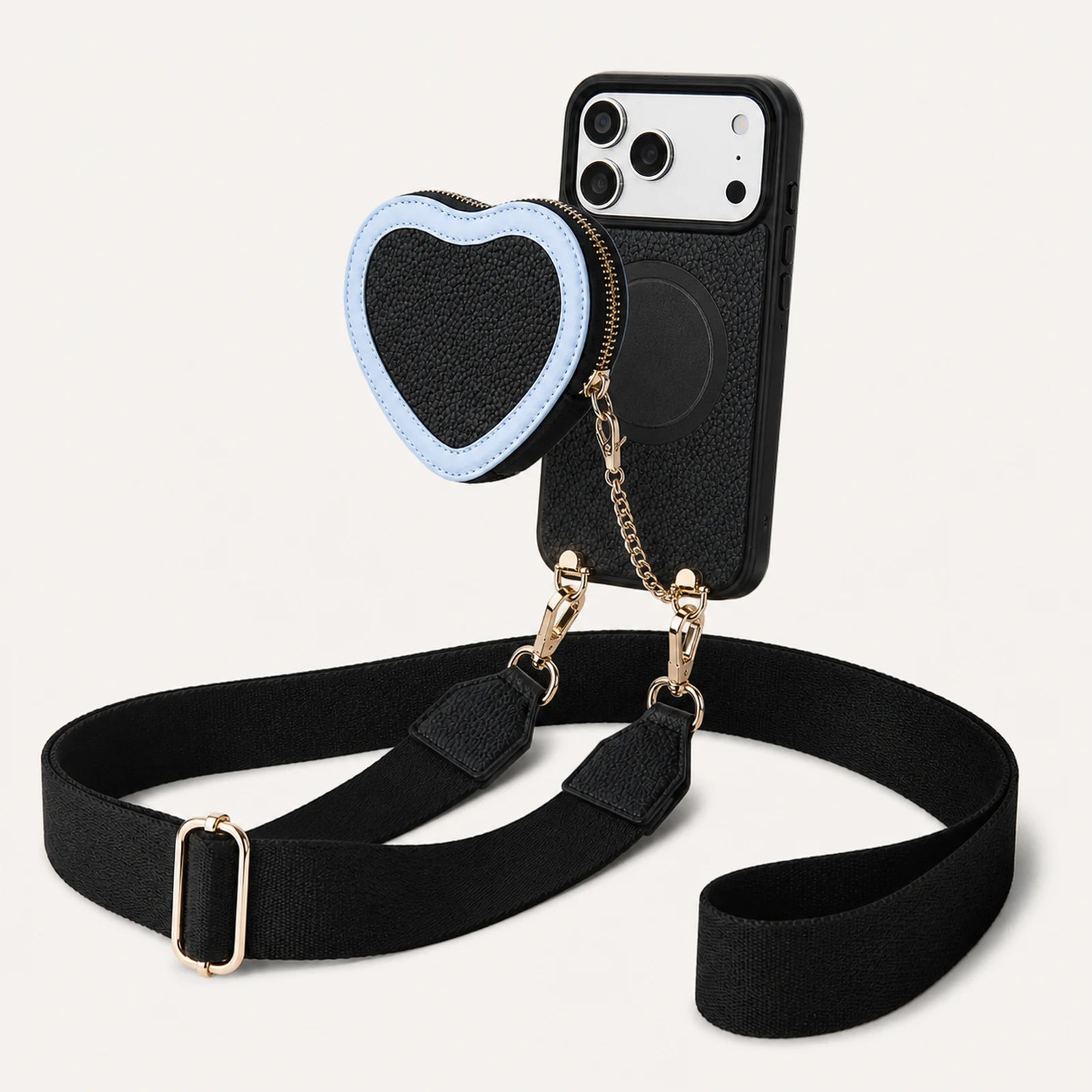 Custom Heart Pouch Crossbody Phone Case side and back construction view