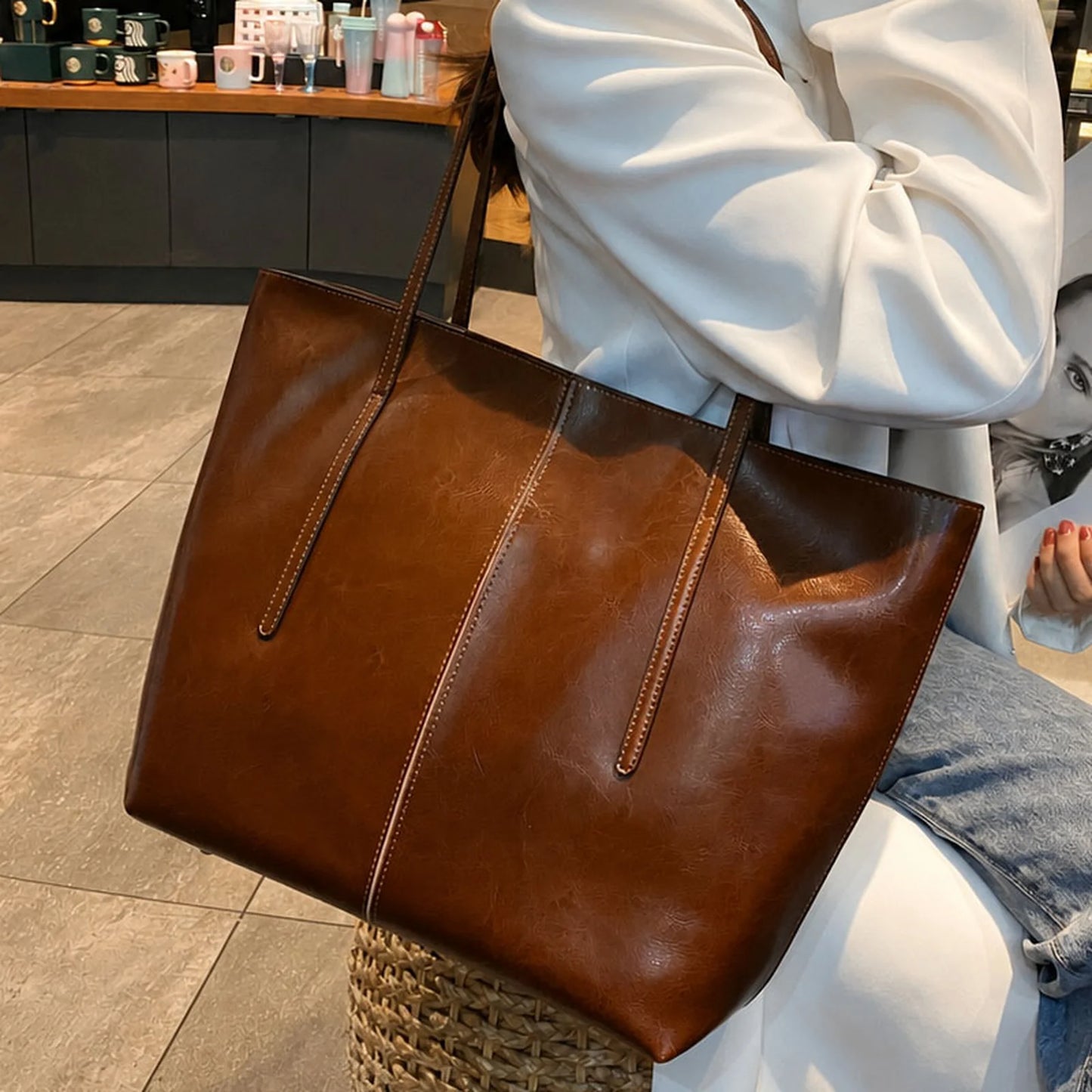 Large Structured Work Tote Bag custom OEM reference 0811 - detail view