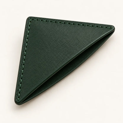 Reverse side and open diagonal pocket of the leather page-corner bookmark