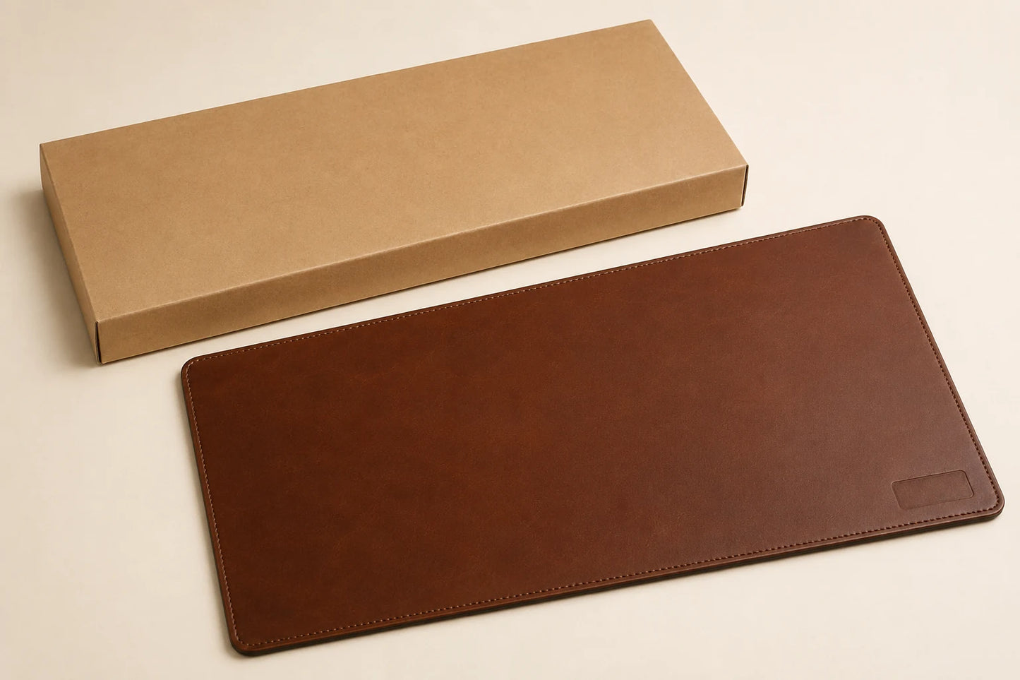 Custom leather desk mat with plain kraft packaging for private label wholesale orders