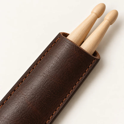 Close-up of the slip opening, leather interior and stitching on the drumstick sleeve