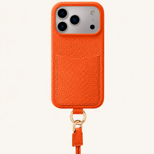 Orange top-grain leather iPhone 17 Pro Max case front view