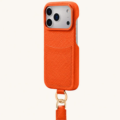 Orange top-grain leather iPhone 17 Pro Max case side view