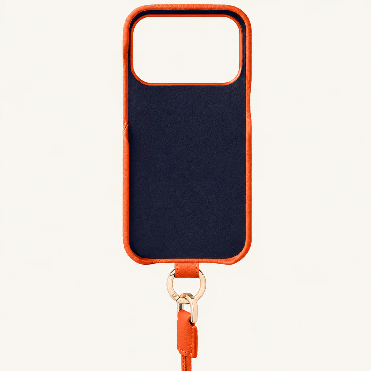Orange top-grain leather iPhone 17 Pro Max case interior view