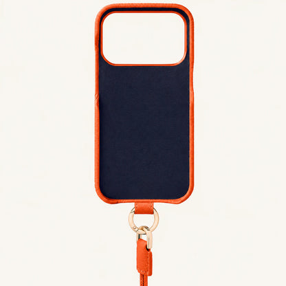 Orange top-grain leather iPhone 17 Pro Max case interior view
