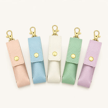 Five macaron color directions for the customizable lipstick holder keychain